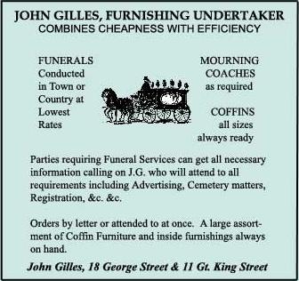 John Gilles, Undertakers Advertisement